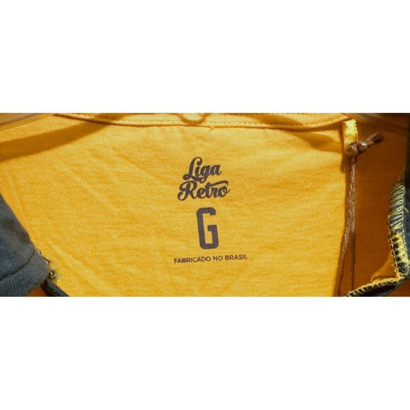 Brazil Lega Retro Star 10 Men's Polo Shirt Sz L Short Sleeve Cotton Yellow Green - Picture 3 of 7